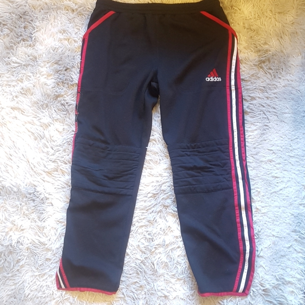 90s Vintage Adidas Tear Away Pants - Black Red and White - Adult Medium